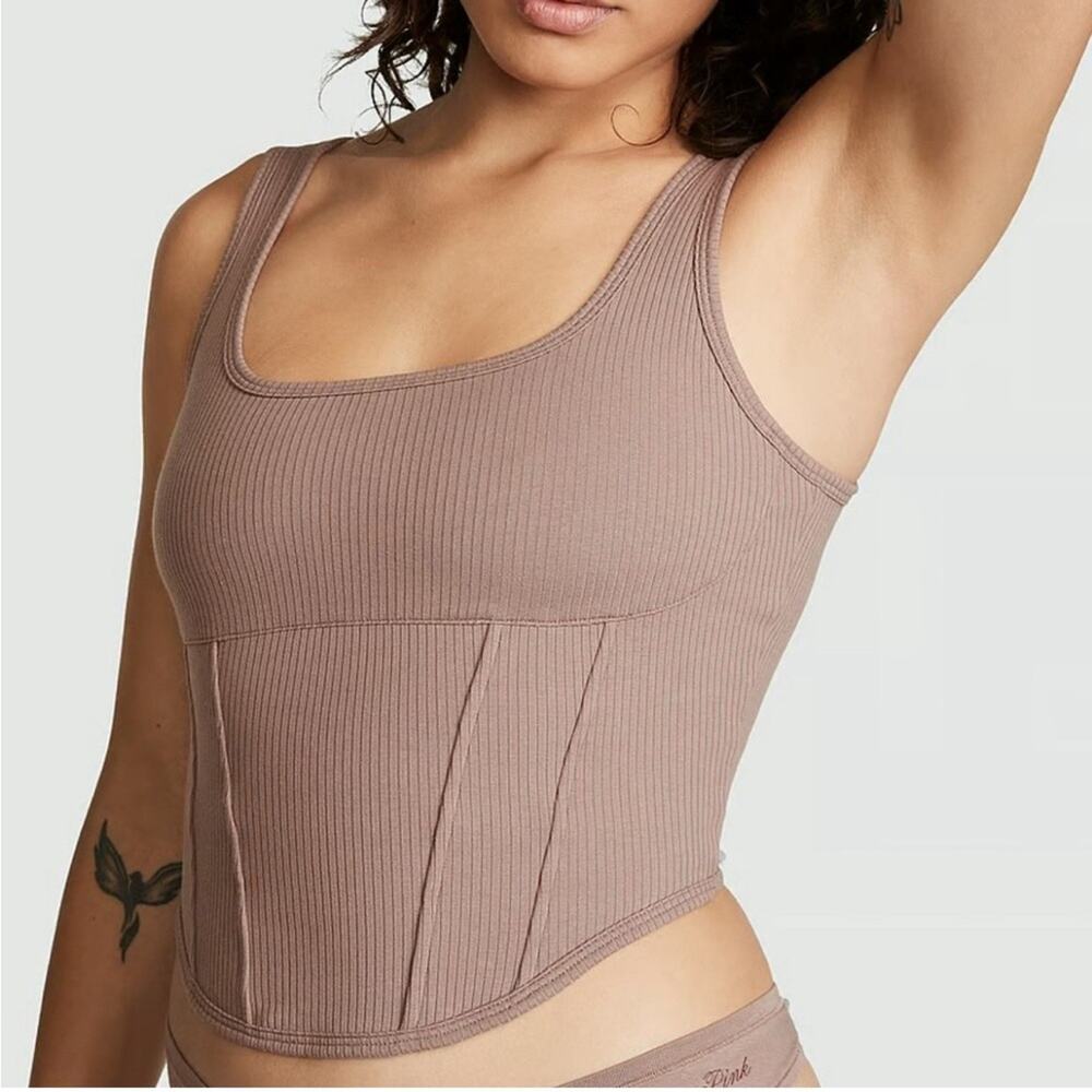 Pink Victoria's Secret The Cinched Corset Top Iced Coffee L NWT